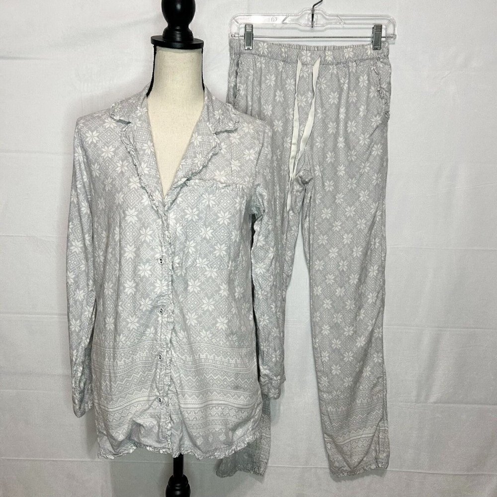 Soft Surroundings Gray Devine Flannel Pajama Lounge Set Sz XS Knit